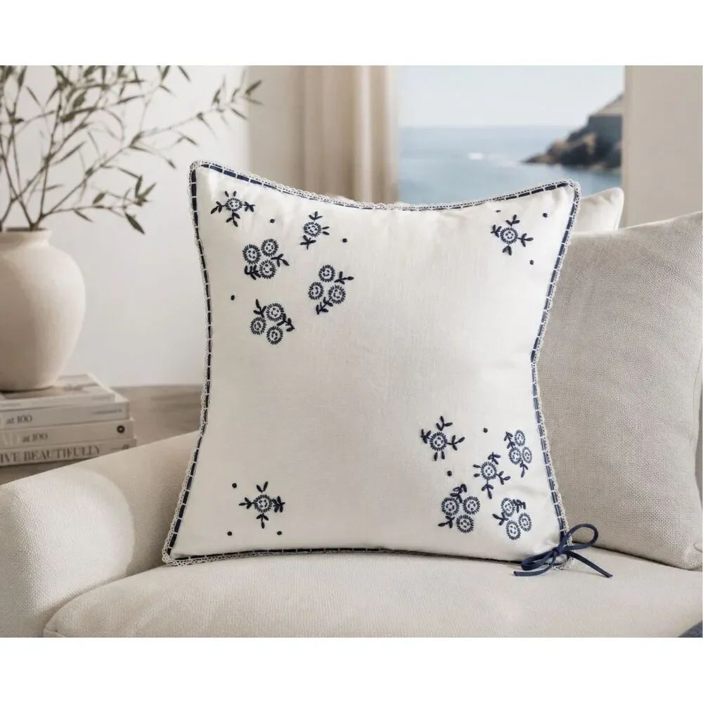NWOT Ralph lauren Cote D’Azure white linen embroidered accent pillow case 20” x